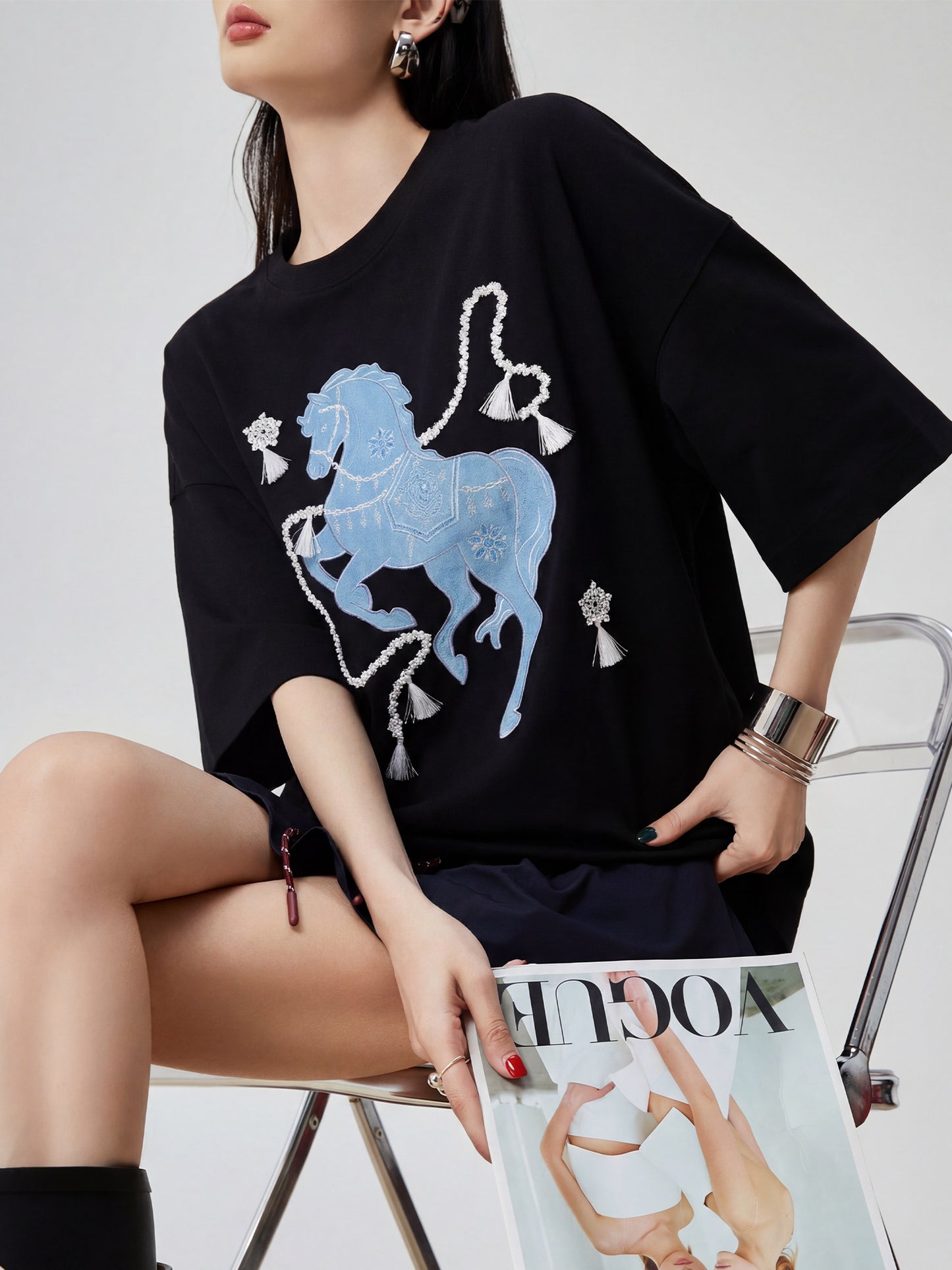 Blue Horse Graphic T-Shirt Dress FER0215