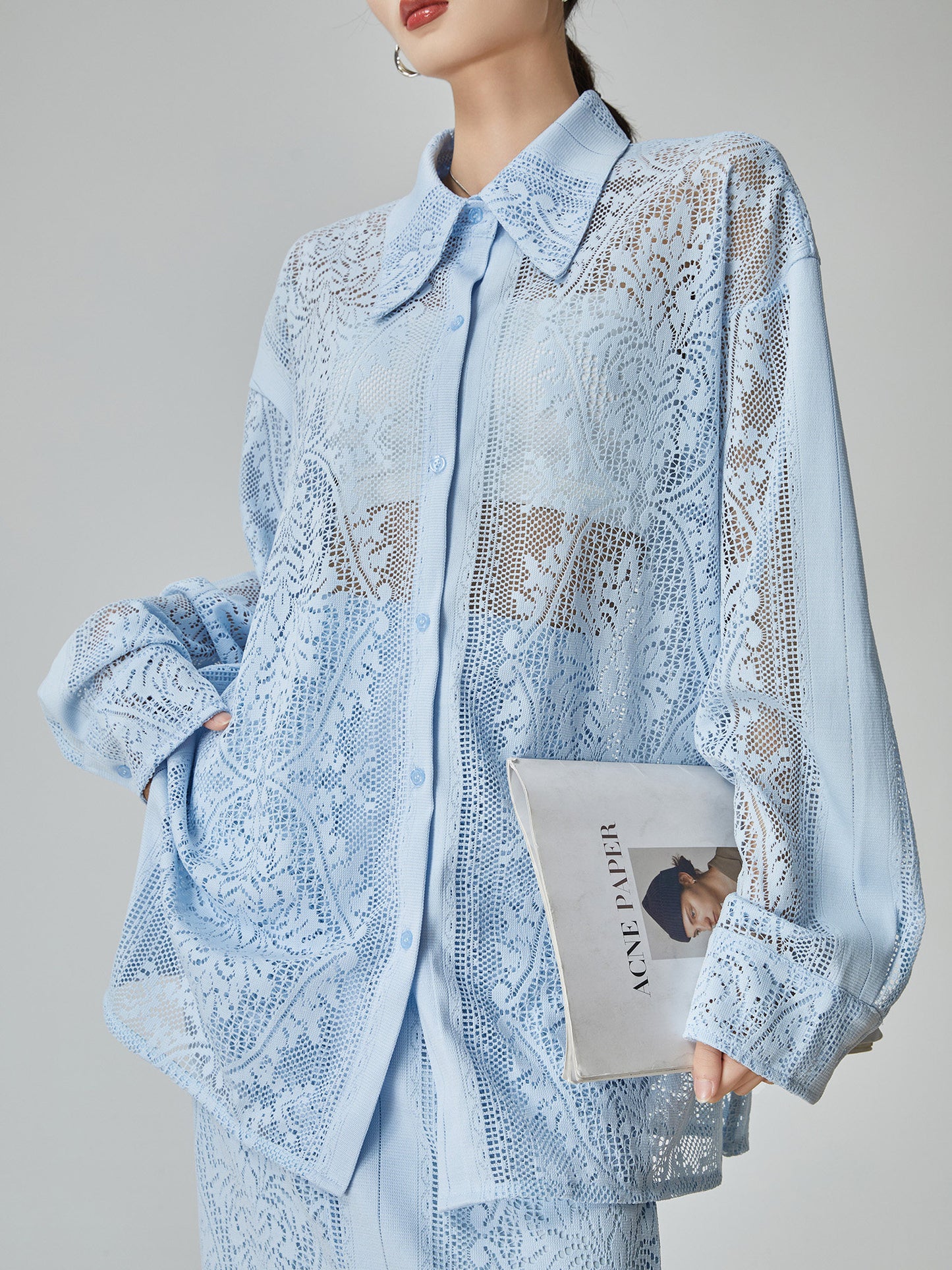 Panel Lace Color Shirt / Ornament Panel Lace Skirt FER0107