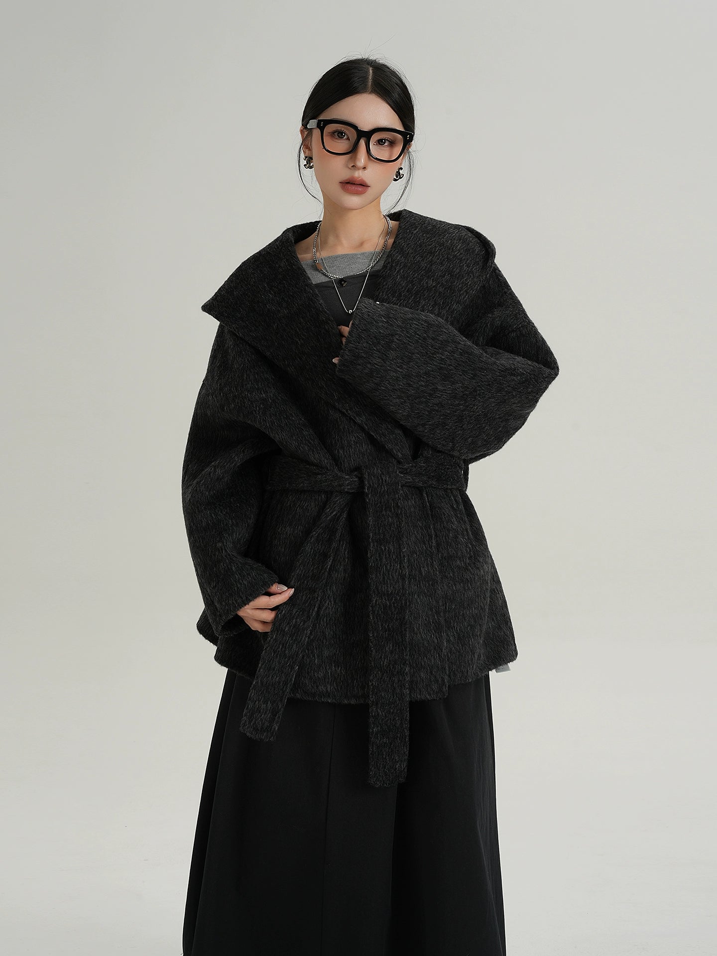 Open Collar Long Coat SRS0414