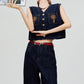 Palm Tree Embroidered Denim Vest / Wide Pants FER0303