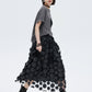 Patch Embroidered Flared Mesh Skirt SHN0003