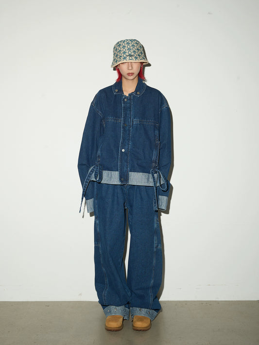 Retro Blue Denim Jacket / Wide Denim Pants MCY0011