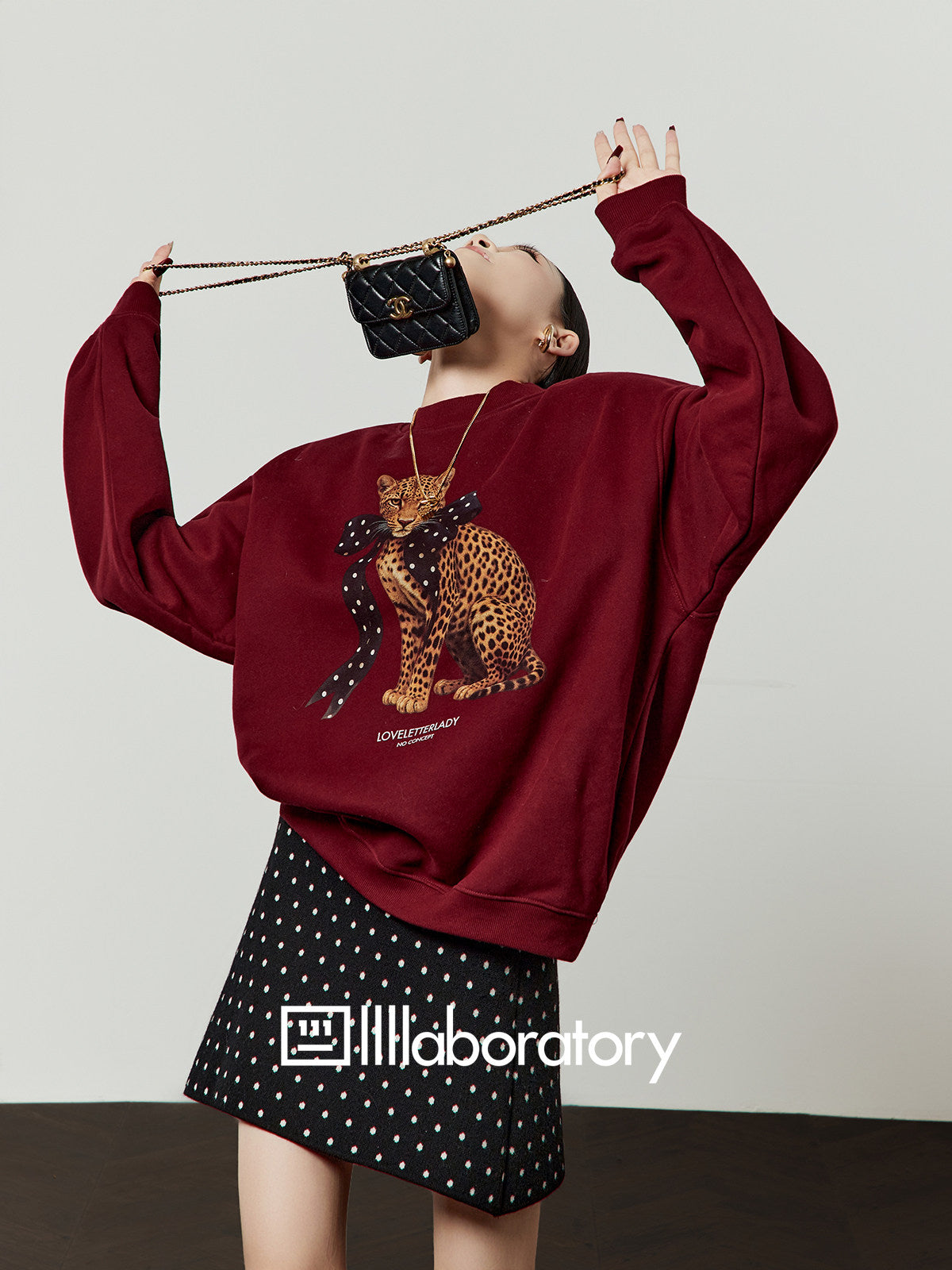 Bow Leopard Sweatshirt / Polka Dot Mini Skirt LLA0614
