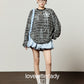 Black Striped 3D Blue Flower T-Shirt / Balloon Mini Skirt LLA0660