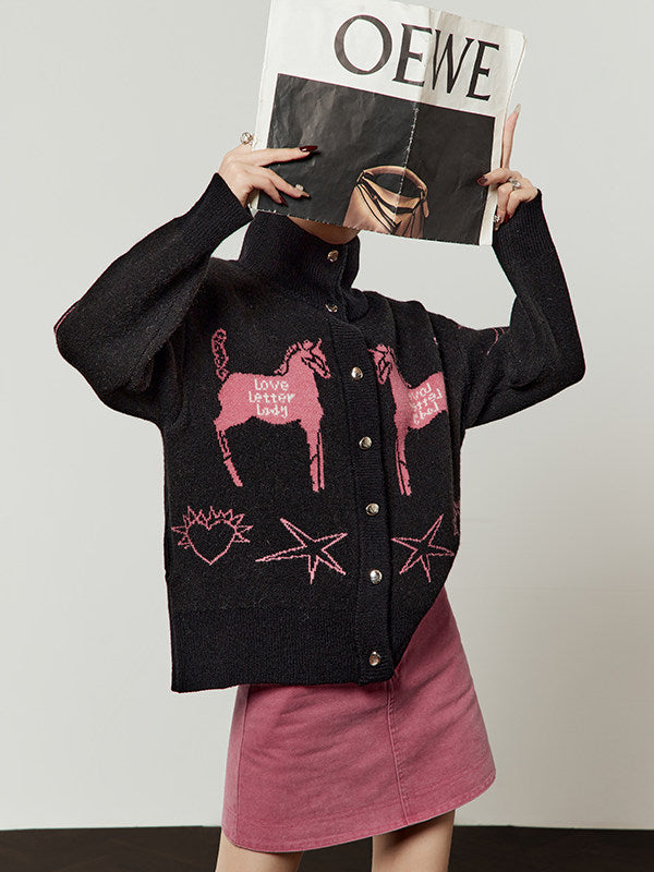 Stand Collar Knit Top/Pink Mini Skirt LLA0611