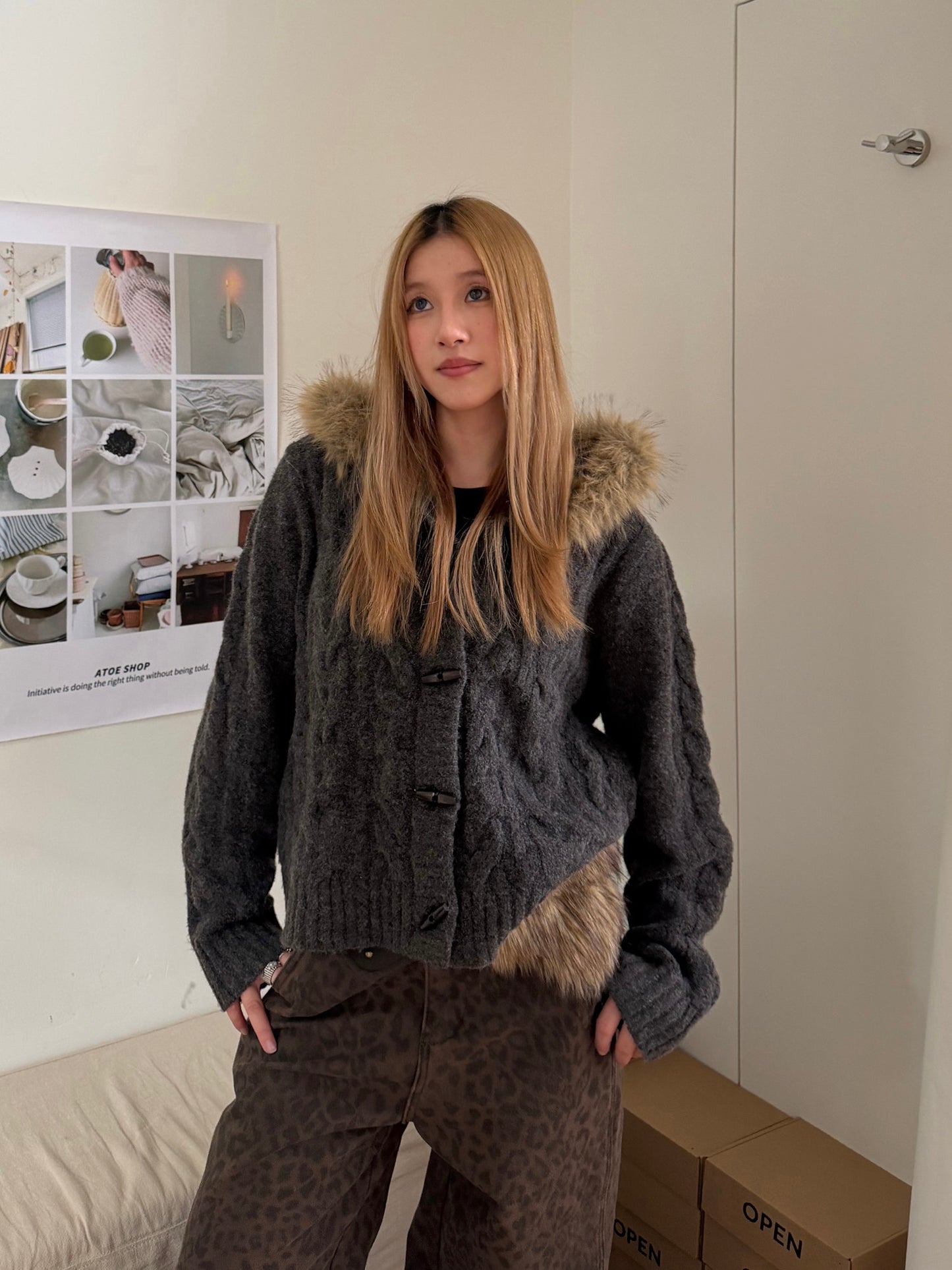 Fur Hood Knit Jacket CYE0098