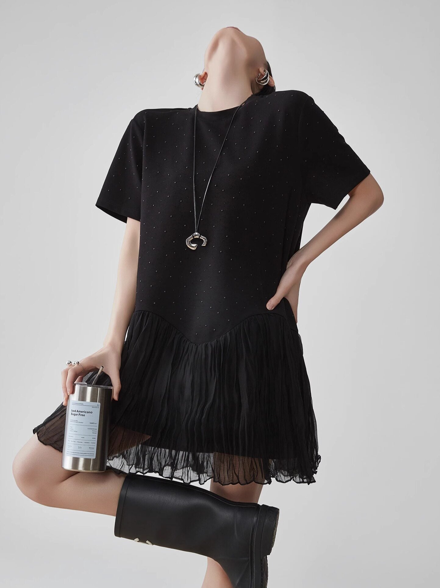Rhinestone Short-Sleeve T-Shirt Dress FER0080