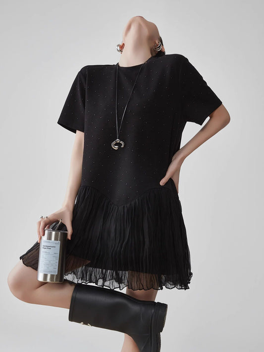 Rhinestone Short-Sleeve T-Shirt Dress FER0080