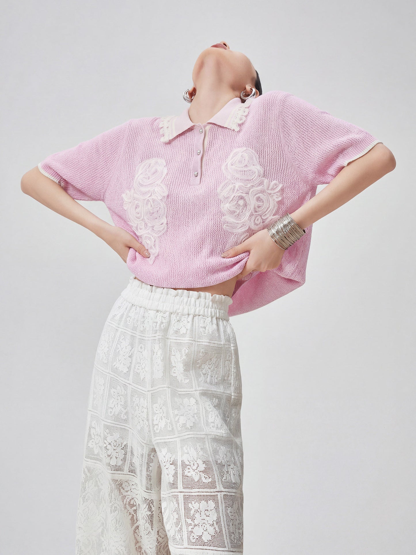 Sheer Short-Sleeve Polo Knit FER0261