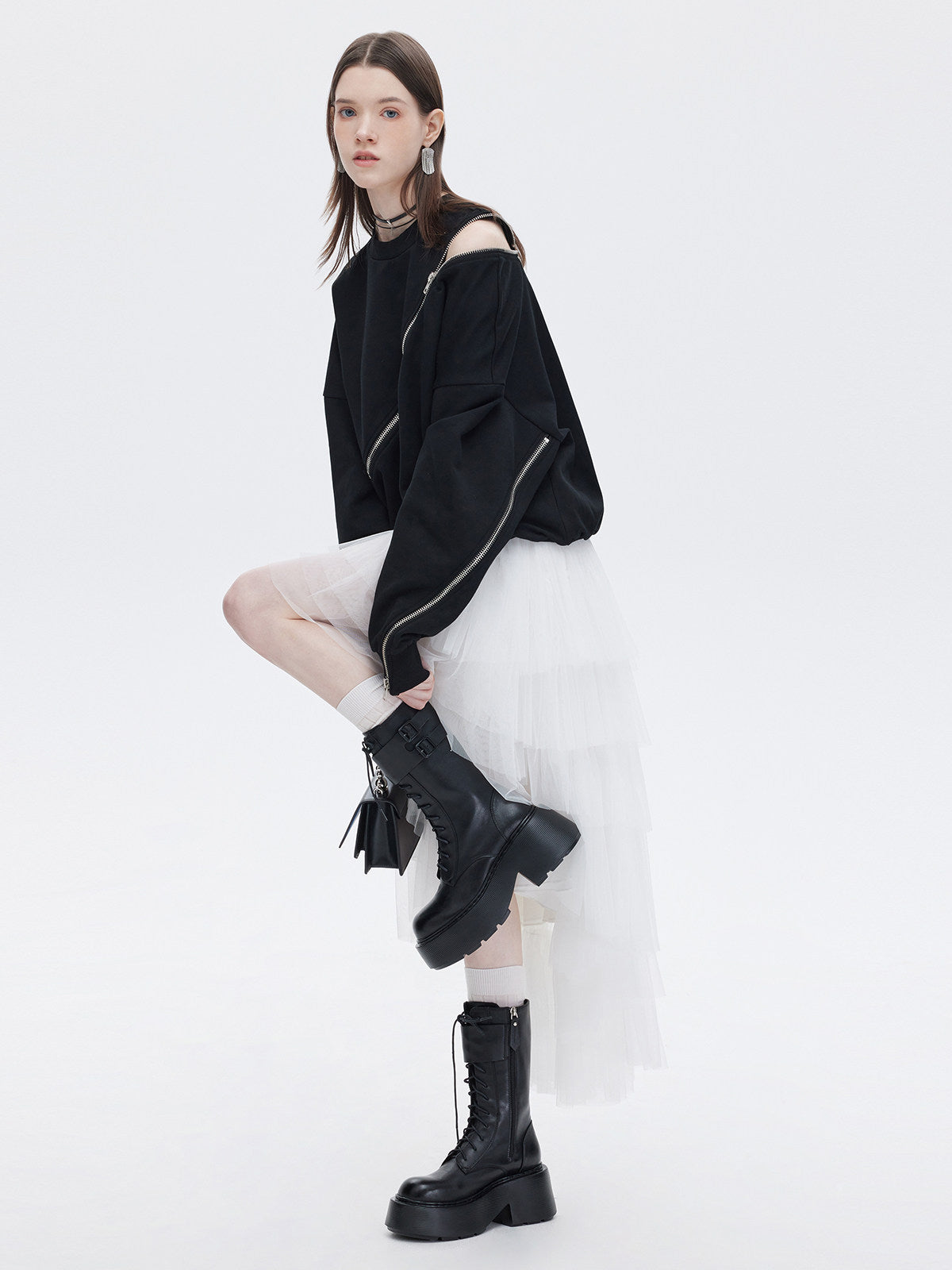 Buckled Irregular Tulle Skirt SHN0006