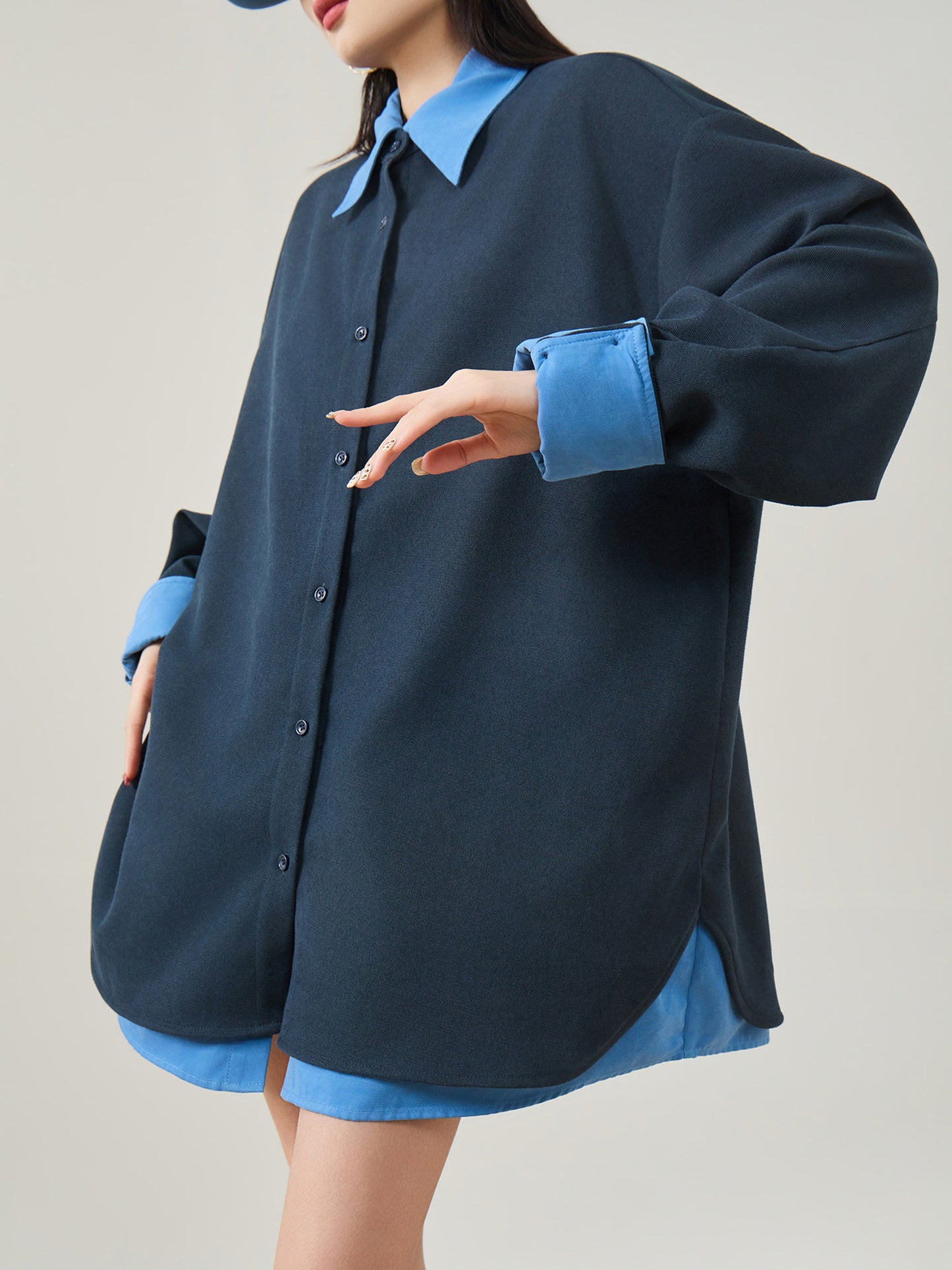 Color-Block Layered Oversized Shirt FER0072