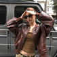 Striped Biker Leather Jacket  WWP0011