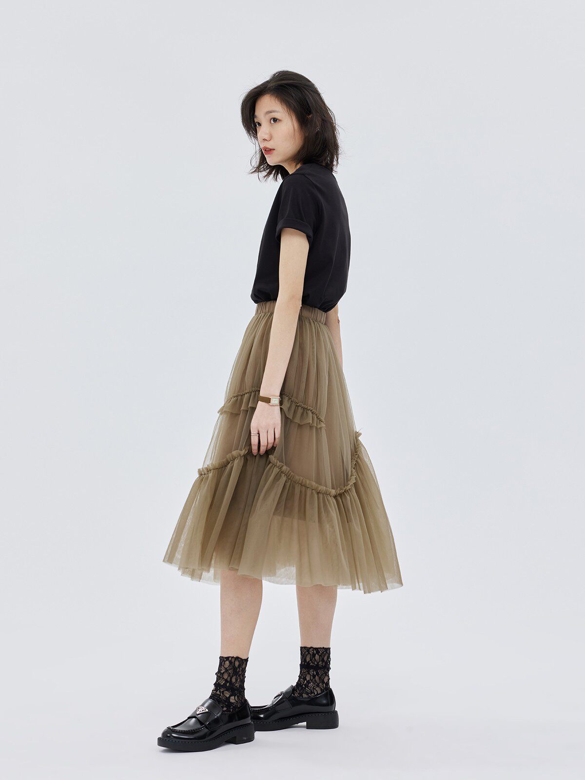 Ruffled Mid-Length Skirt SHN0028