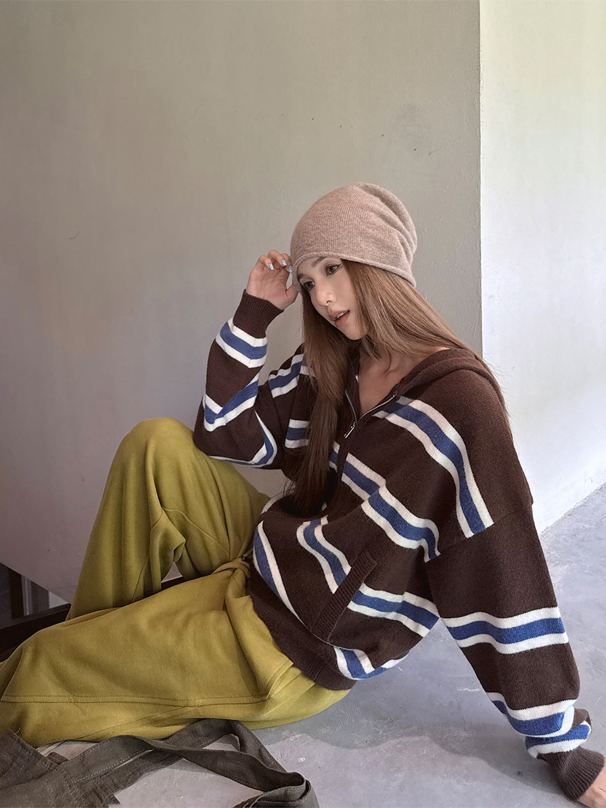 Striped Knit Hoodie WWP0004