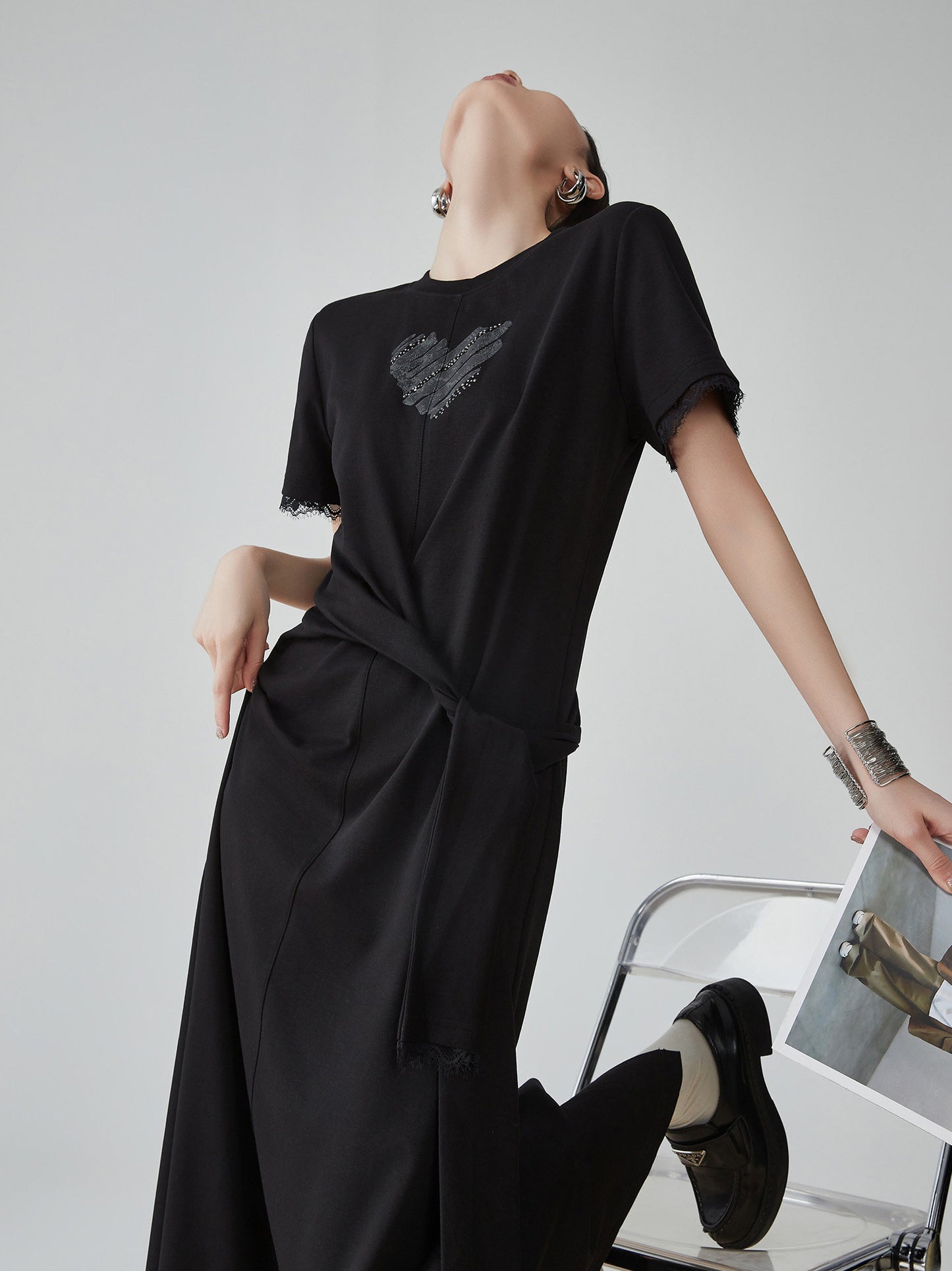 Heart Bijou Sleeve Lace Long Dress FER0162