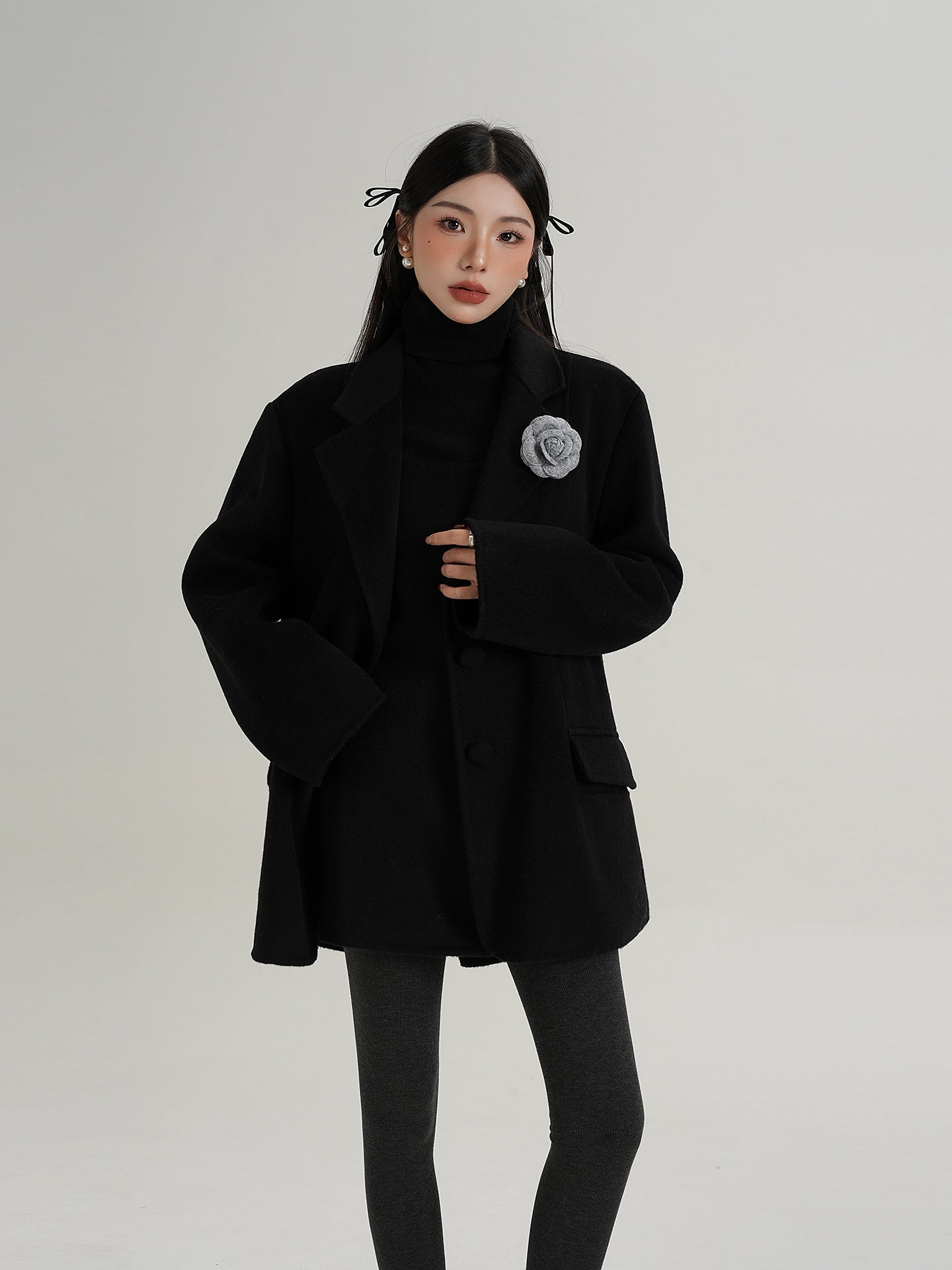 Rose Motif Wool Jacket / Cami Knit Dress SRS0386