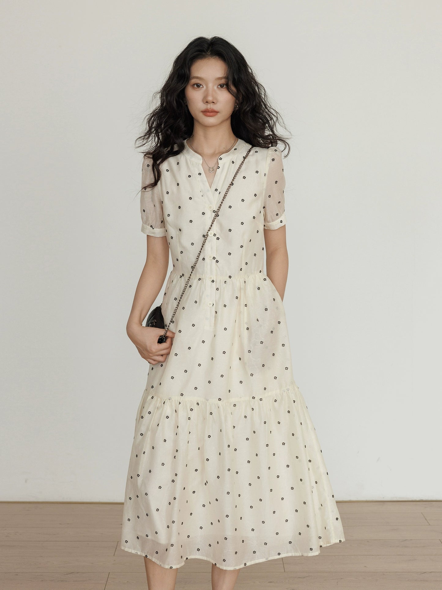 Floral Pattern Flare Long Dress VAS0134