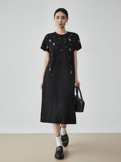 Bijou Flower Embroidery T-Shirt Dress FER0200