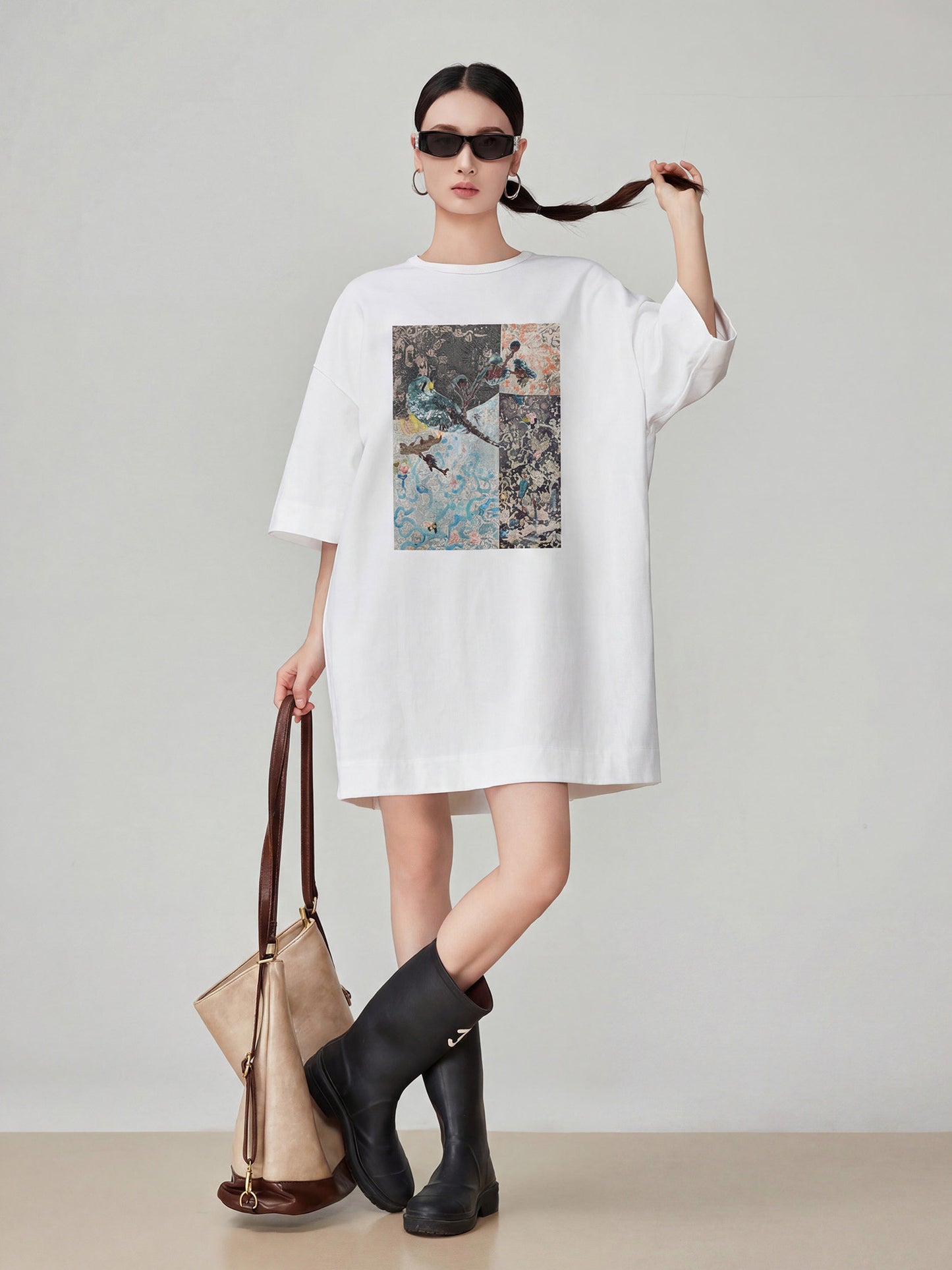 Round-Neck Printed T-Shirt Dress  FER0287
