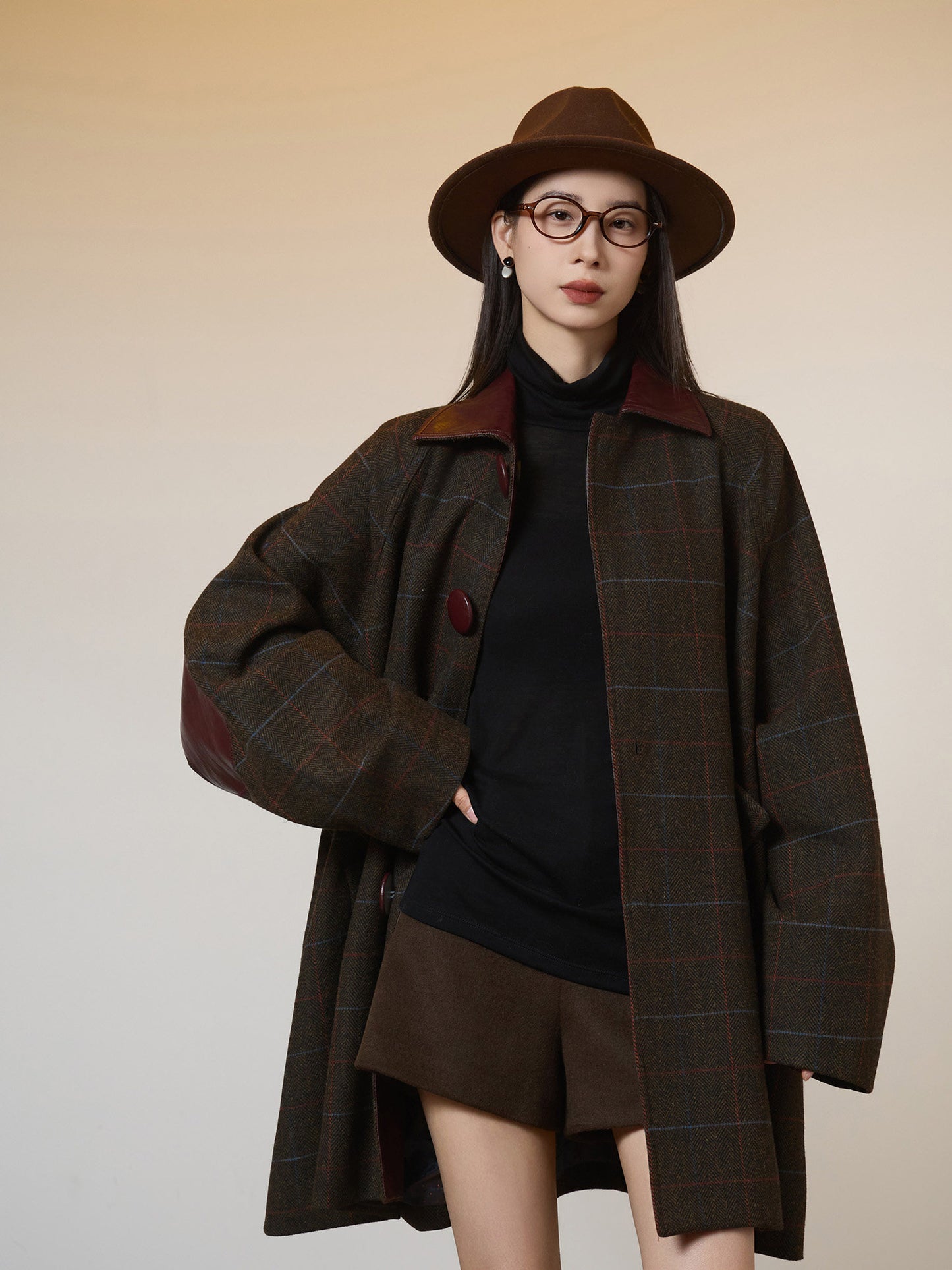 Patchwork Lapel Wool Coat  SUY0021