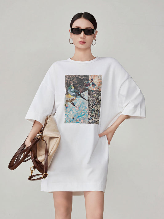 Round-Neck Printed T-Shirt Dress  FER0287