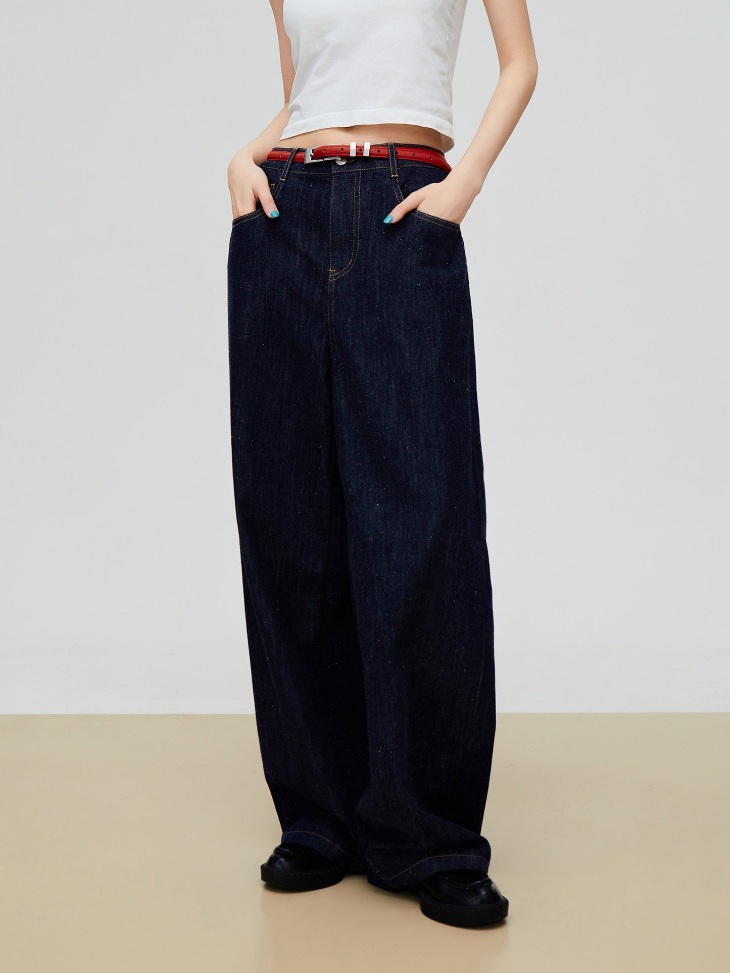 Palm Tree Embroidered Denim Vest / Wide Pants FER0303