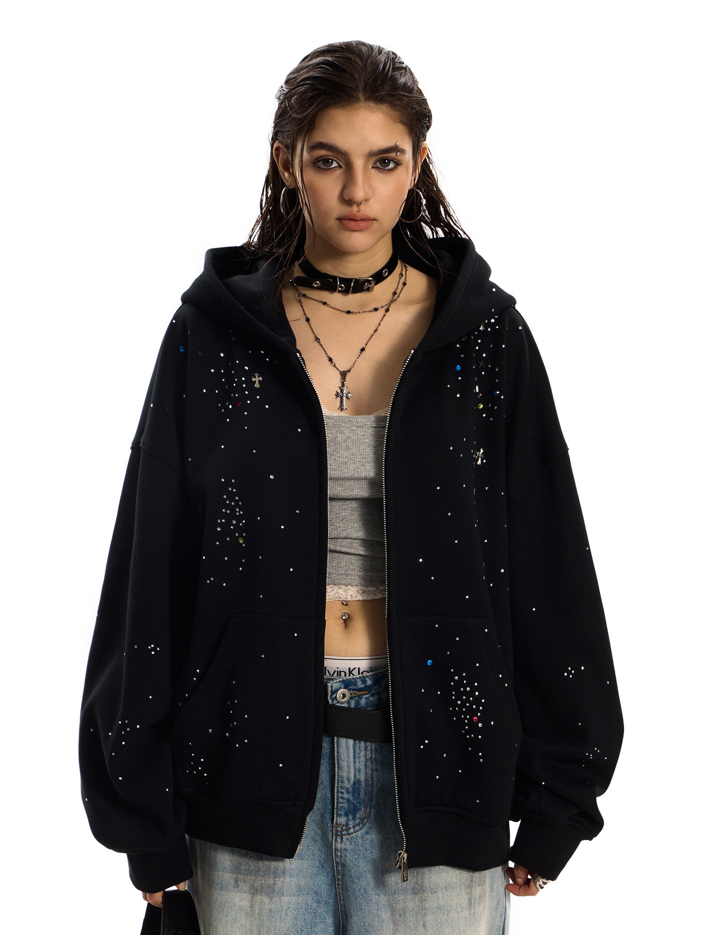 Starry Rhinestone Hoodie Jacket ZTS0021