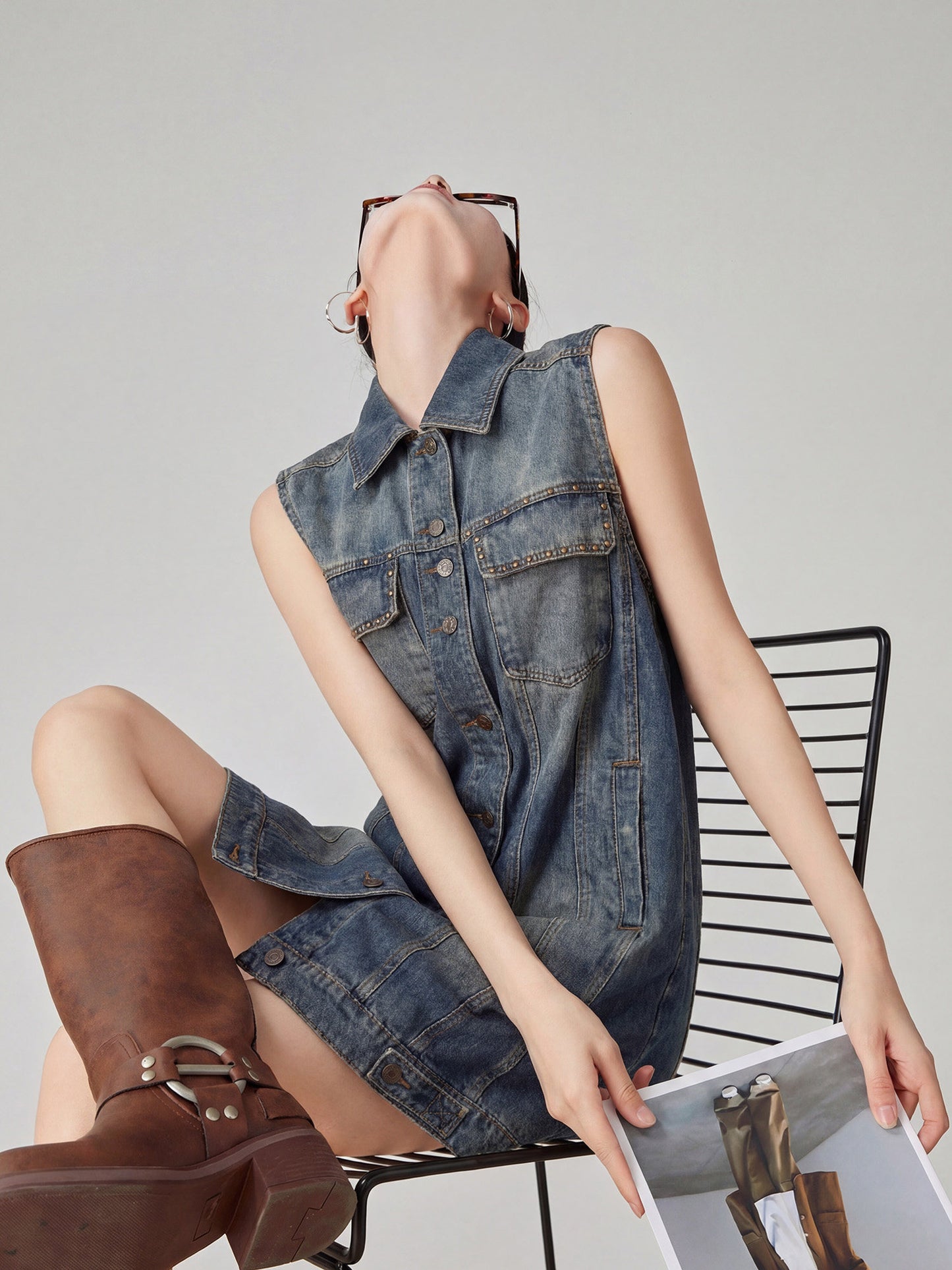 Vintage Sleeveless Denim Mini Dress FER0190