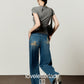 Tight Short-Sleeve T-Shirt / Pocket Print Denim Pants LLA0667