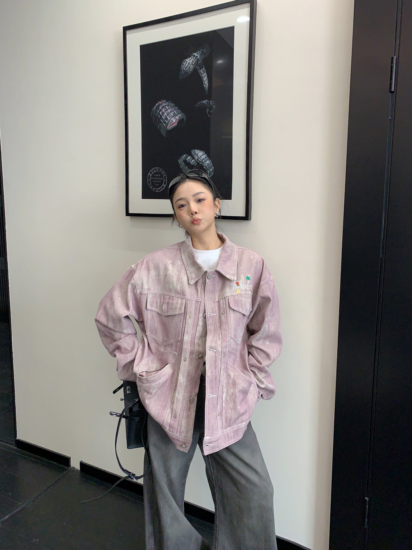 Back Logo Pink Denim Jacket YLS1026