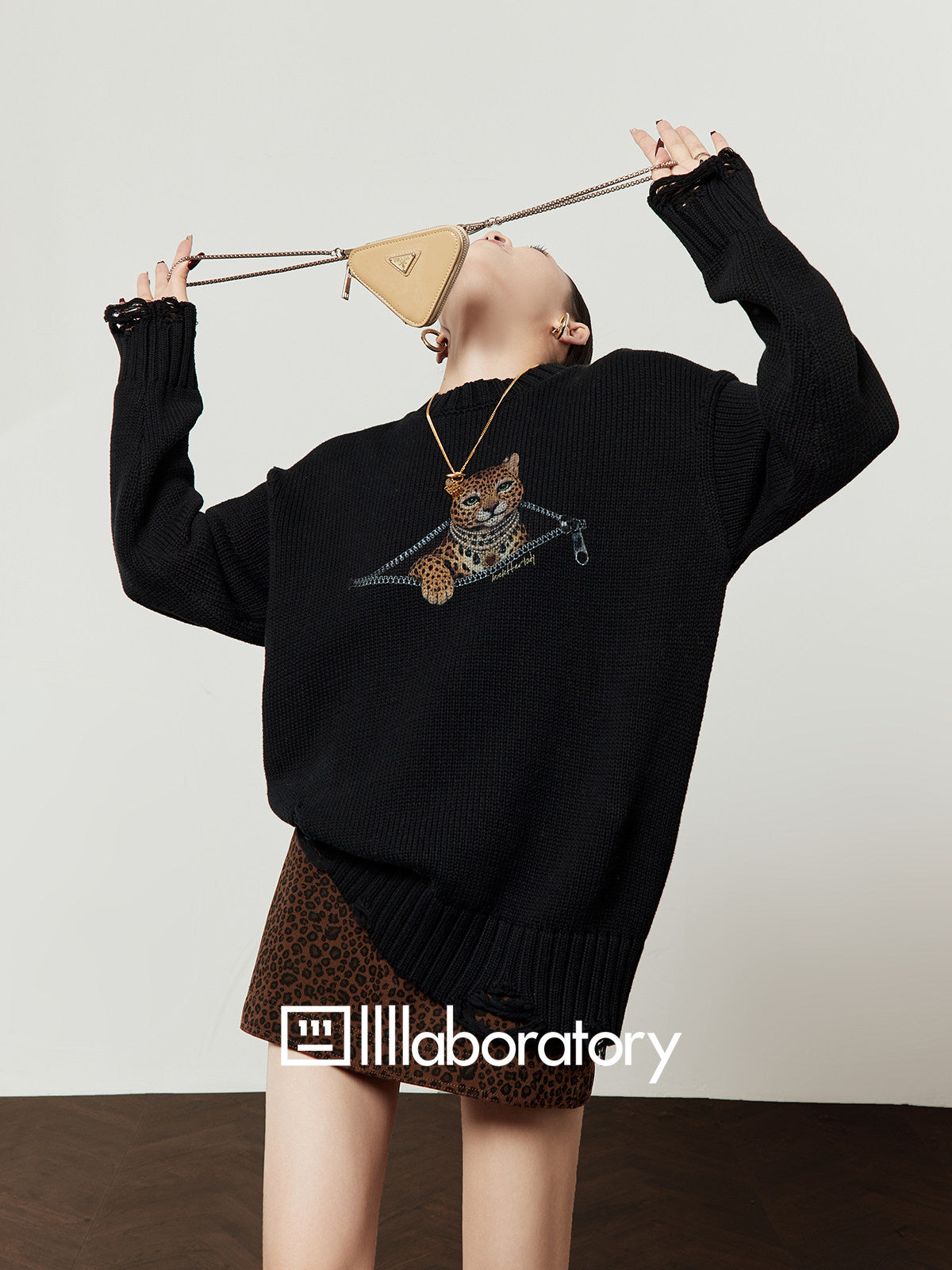 Tiger Round-Neck Knit / Leopard Mini Skirt LLA0633