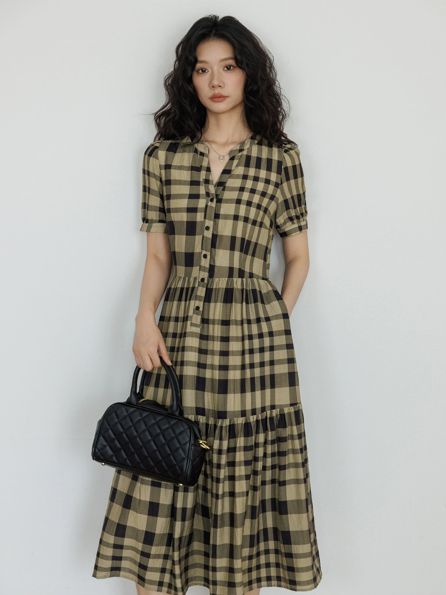Tiered Check Shirt Dress VAS0056