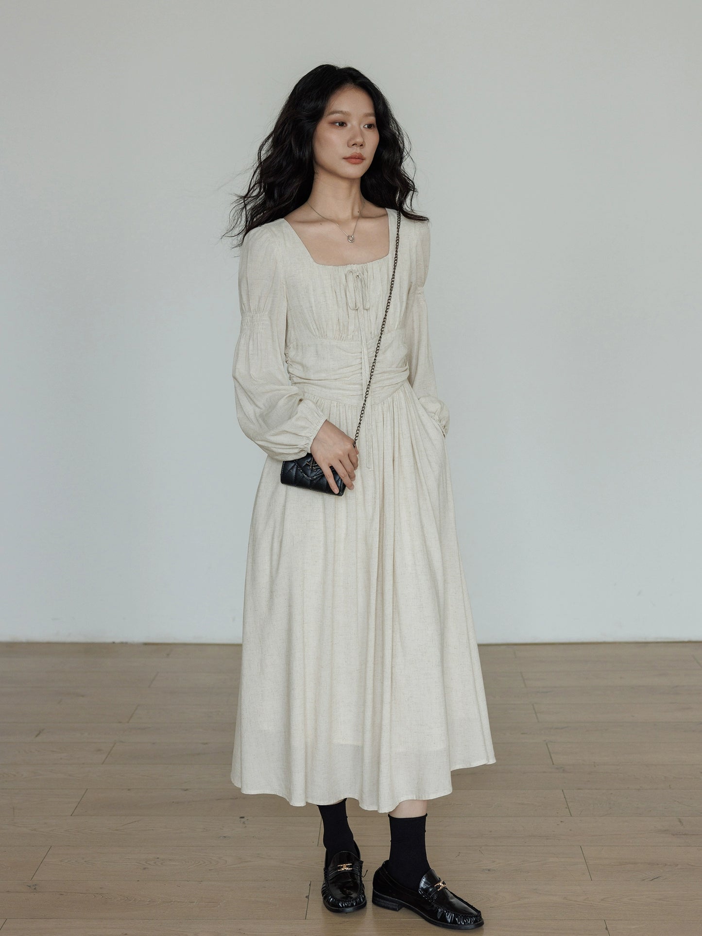 Linen Long-sleeve Slim Dress VAS0155