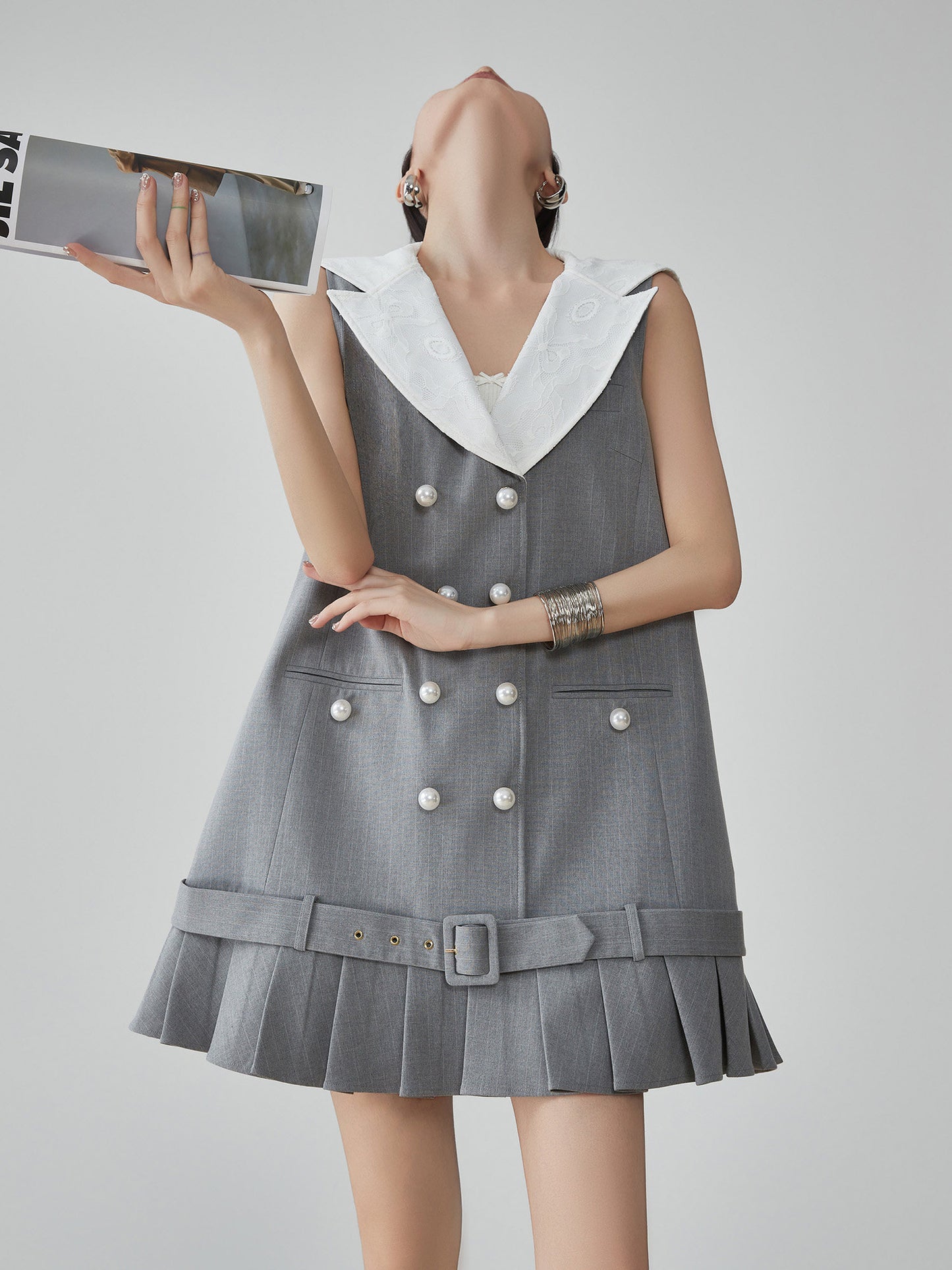 Double-Button Flare Mini Dress FER0093