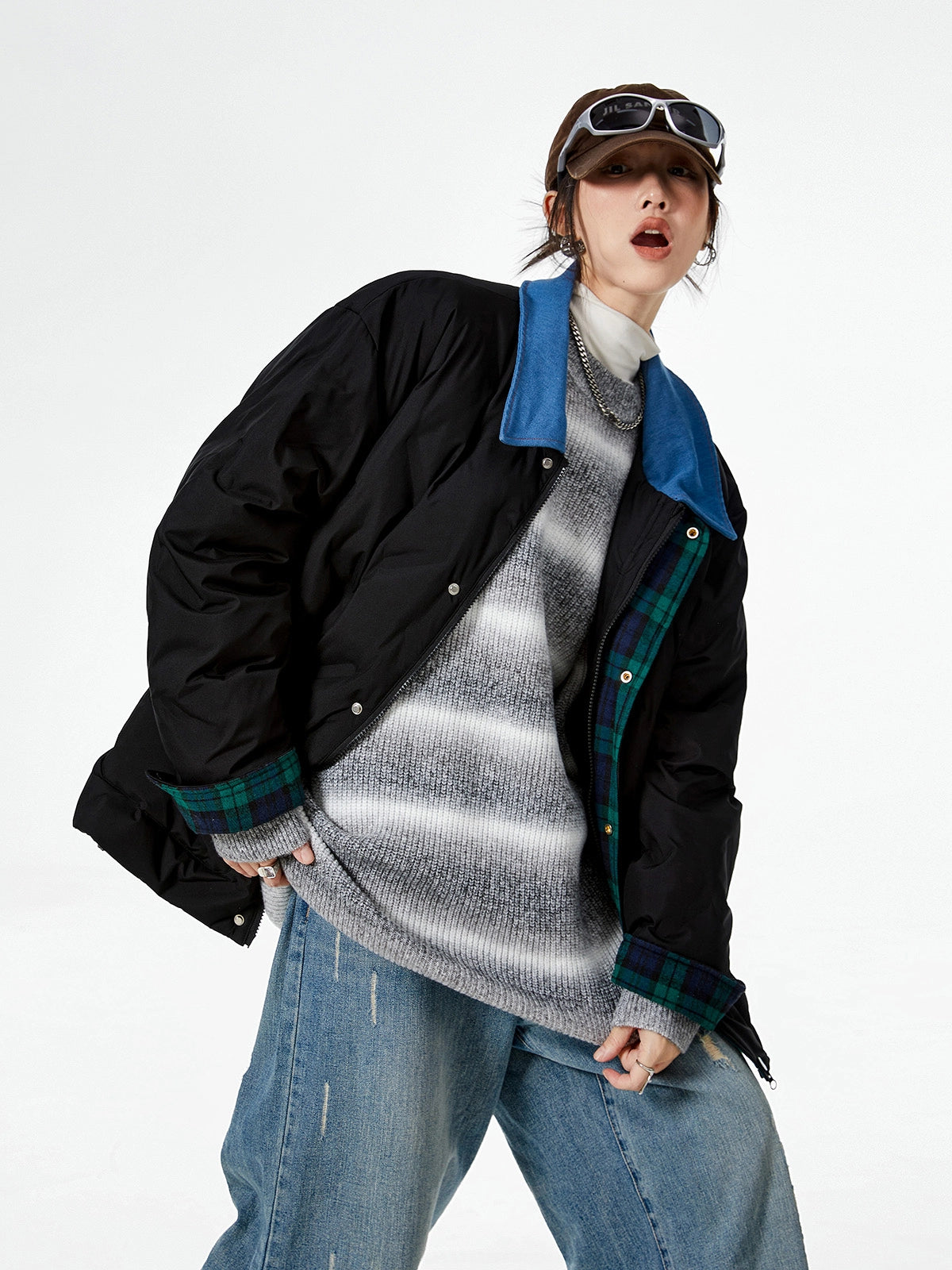 Color Block Collar Down Jacket ICM0108