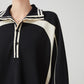 Color-Contrast Collared Long-Sleeve / Casual Wide Pants  FER0378