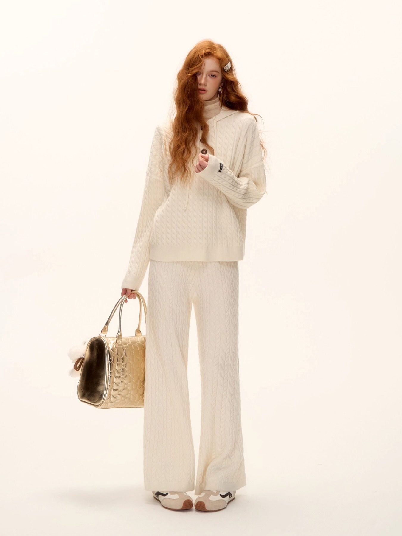 Wool Half-Button Knit Hoodie / Wide Pants ASG0073
