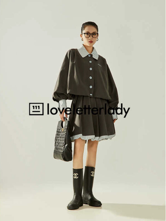 Retro Volume Sleeve Shirt / Pleated Skirt LLA0323