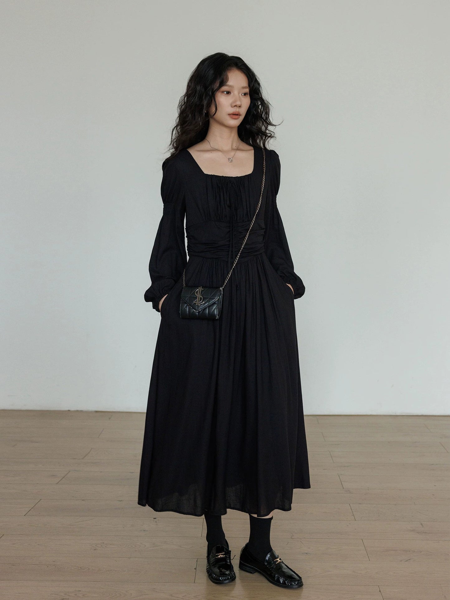 Linen Long-sleeve Slim Dress VAS0155