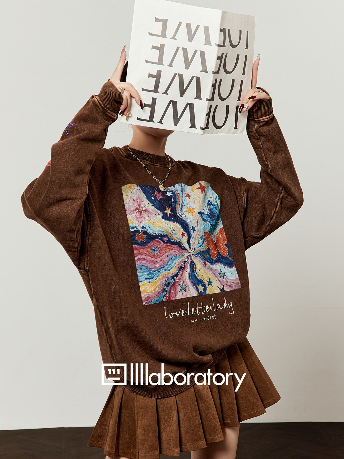 Big Print Sweatshirt Top / Pleated Skirt LLA0646