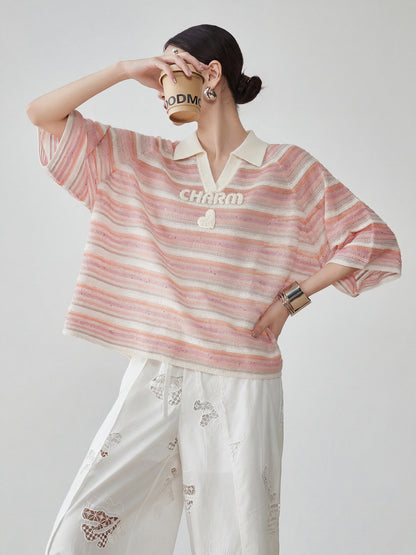 Sheer Border Pattern Polo Sweater FER0351