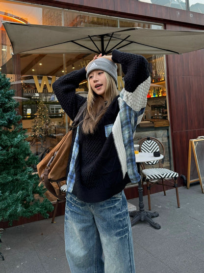 Color Blocking Design Plaid Sweater CYE0033