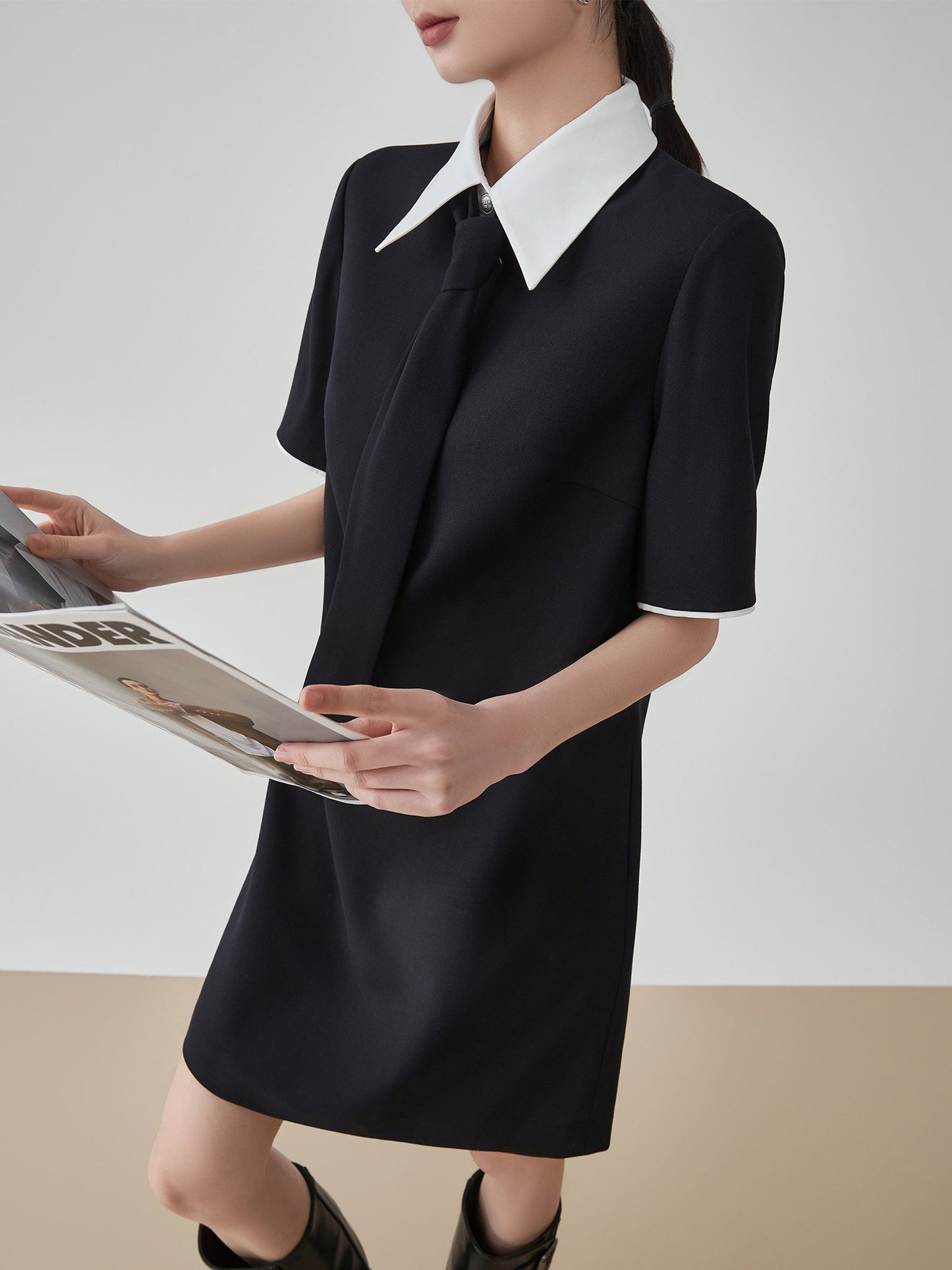Necktie Cleric Mini Dress FER0203