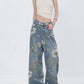 Flower Design Wide Denim Pants ABW0013