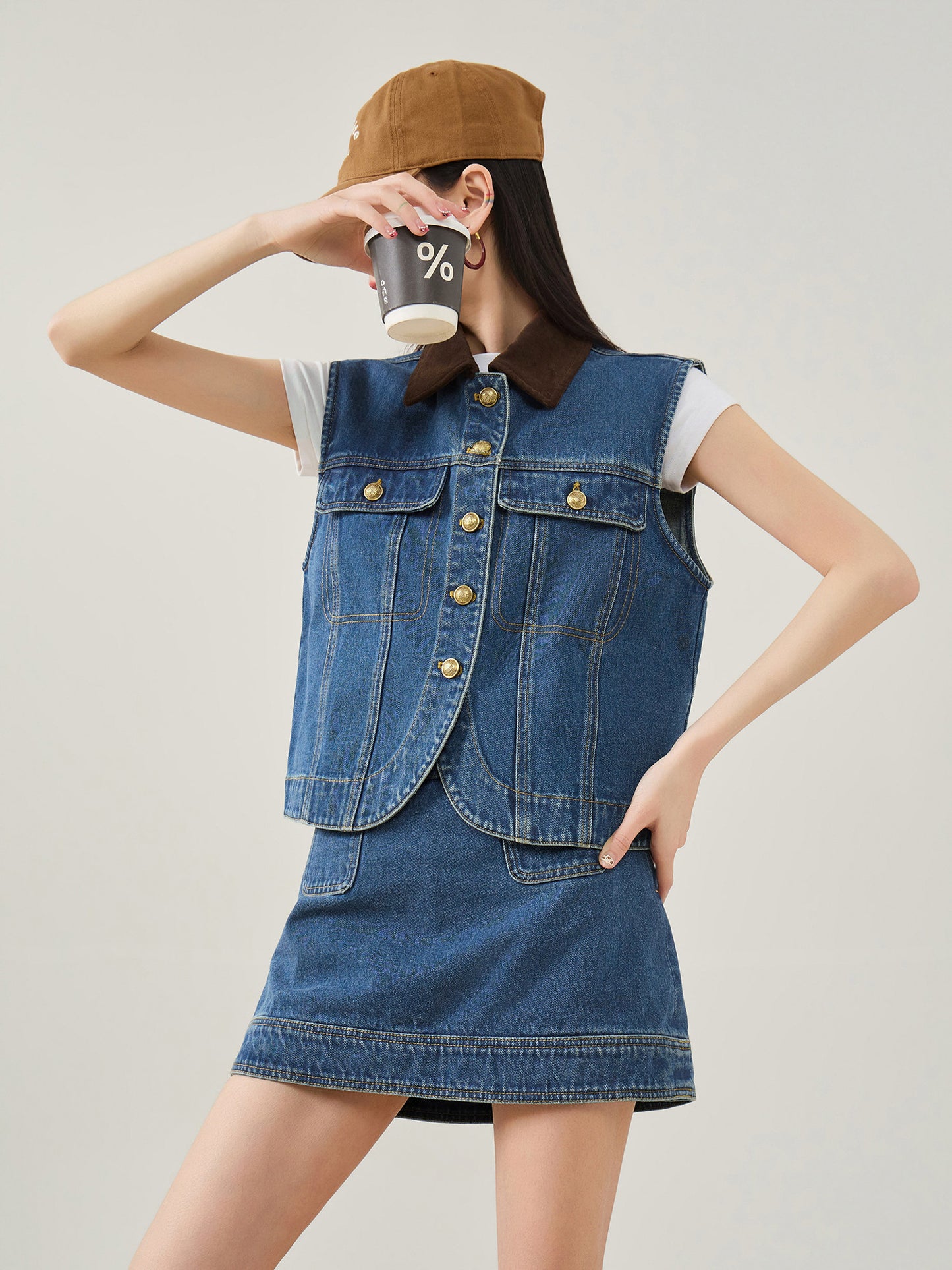 Retro Denim Vest / Denim Mini Skirt FER0079