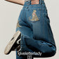 Tight Short-Sleeve T-Shirt / Pocket Print Denim Pants LLA0667