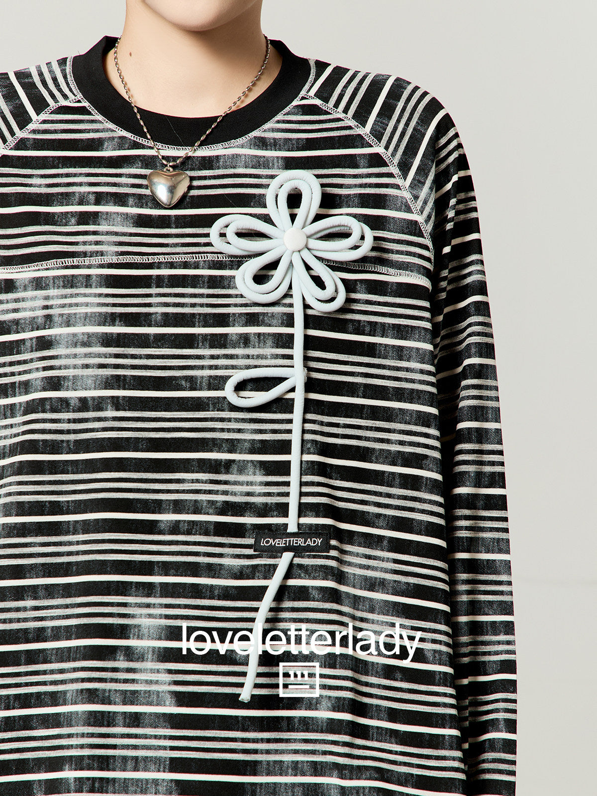 Black Striped 3D Blue Flower T-Shirt / Balloon Mini Skirt LLA0660