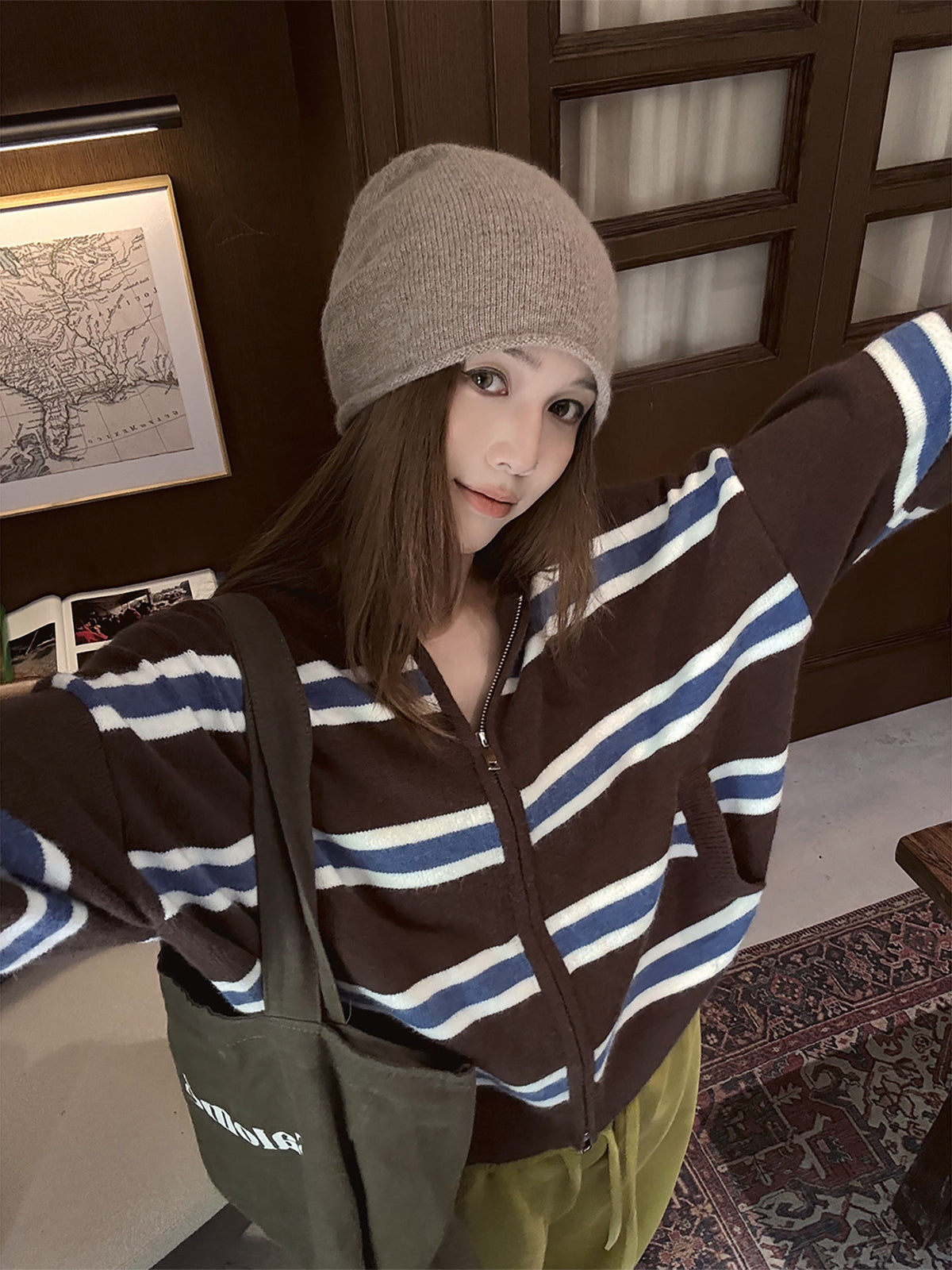 Striped Knit Hoodie WWP0004