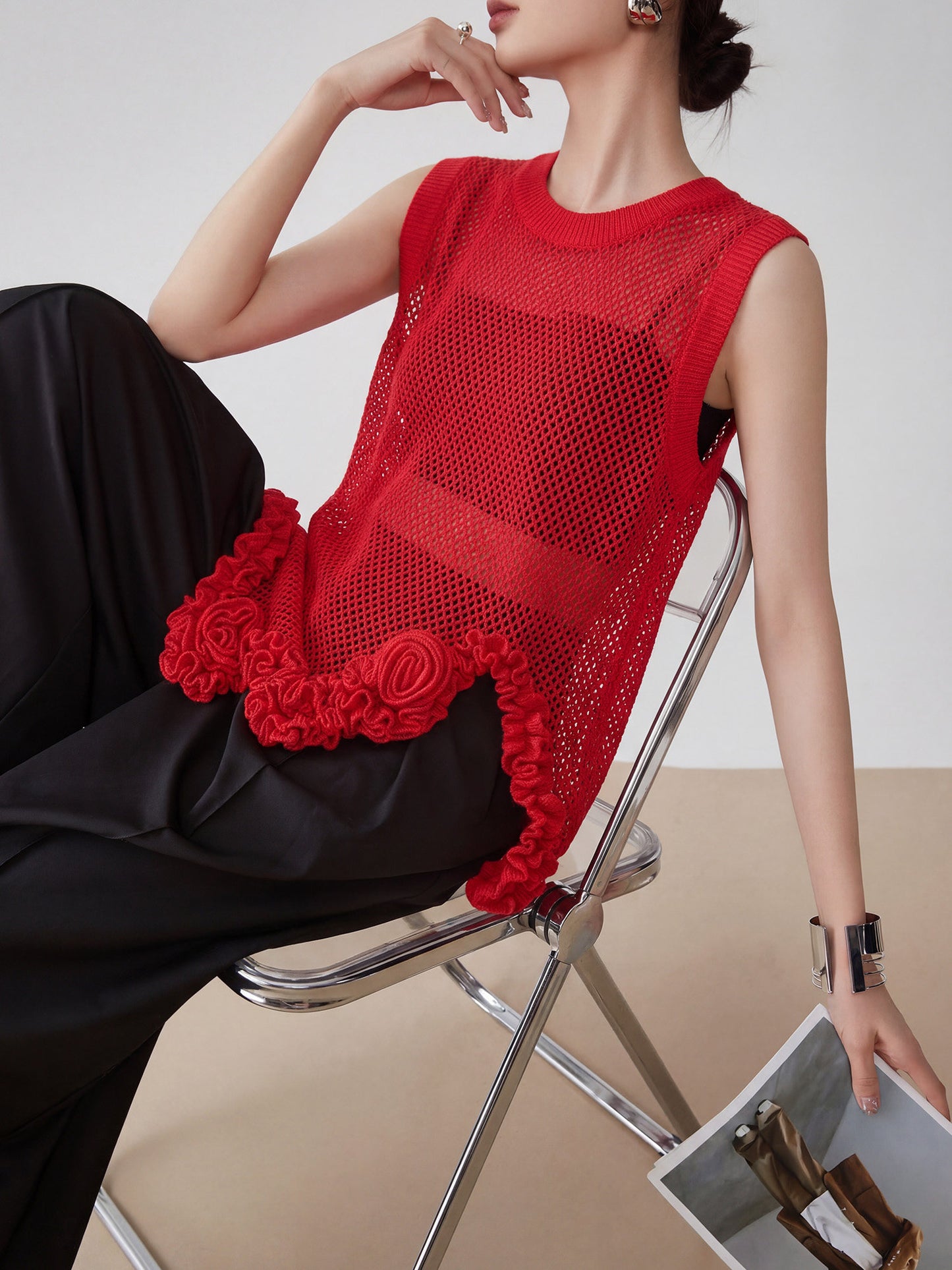 Corsage Lace Knit Vest FER0220