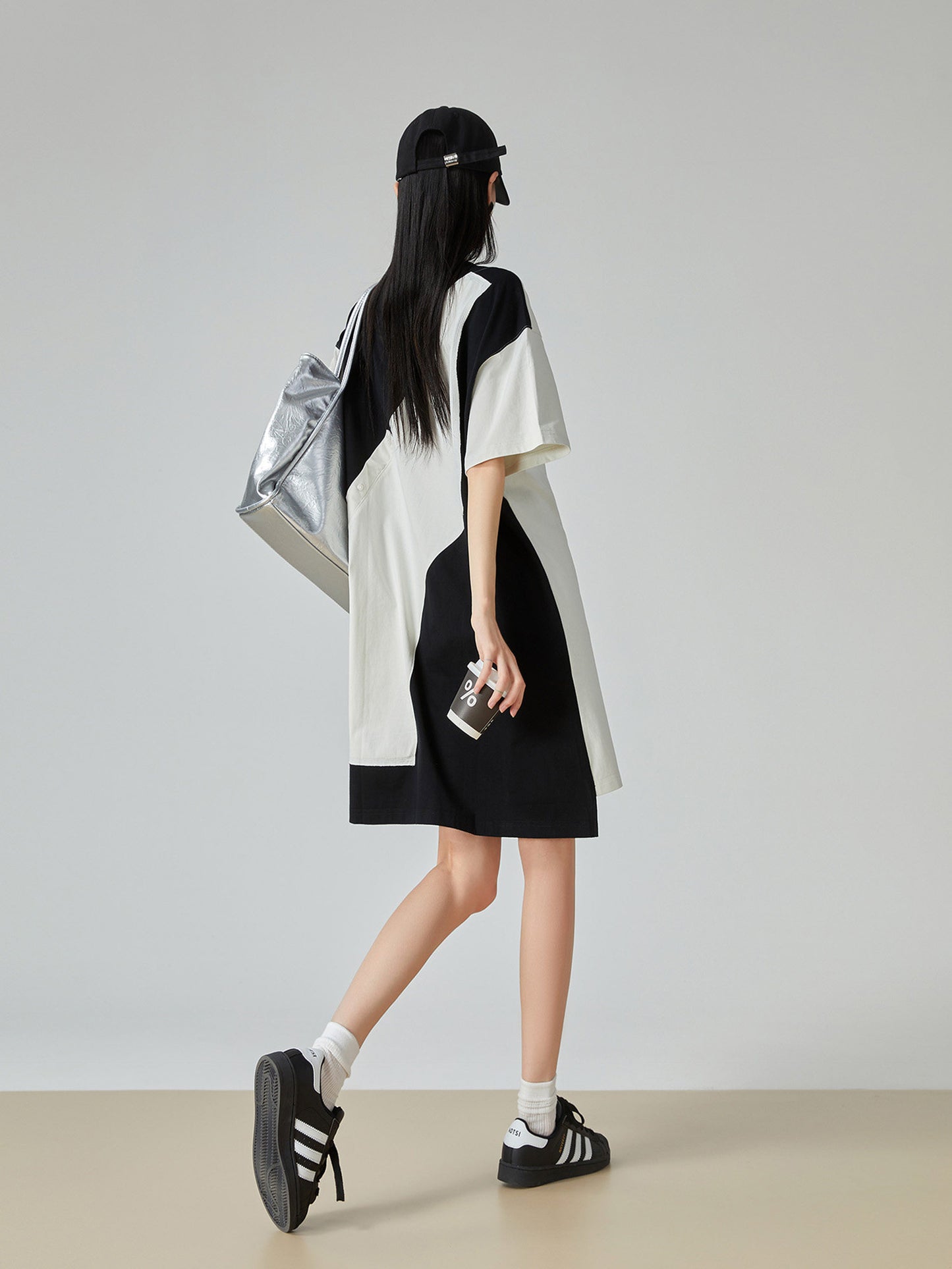 Diagonal Switch Asymmetry T-Shirt Dress FER0109